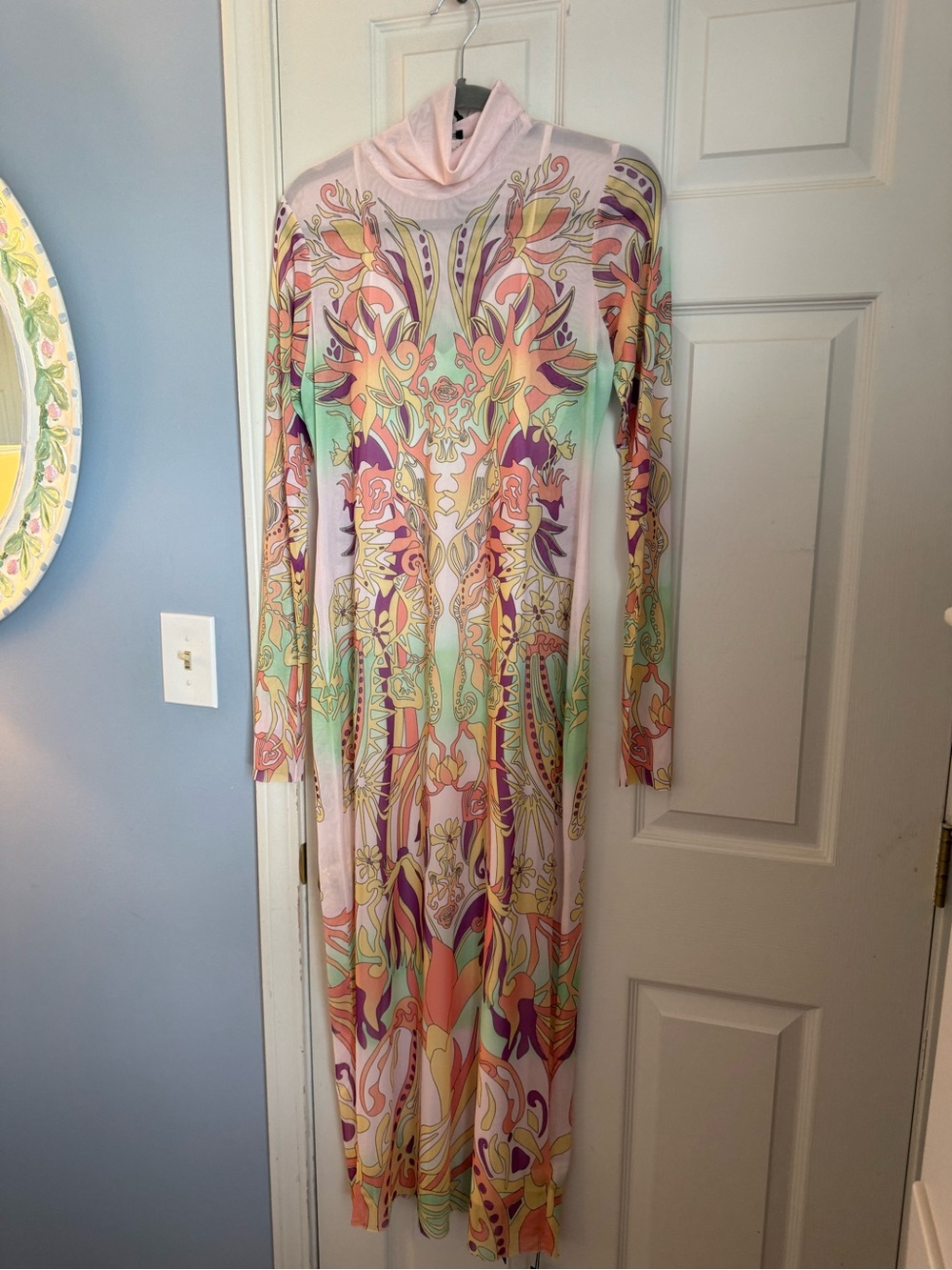 NWT AFRM Shailene Vintage Swirl Long Sleeve Mesh Midi Dress, size XL.